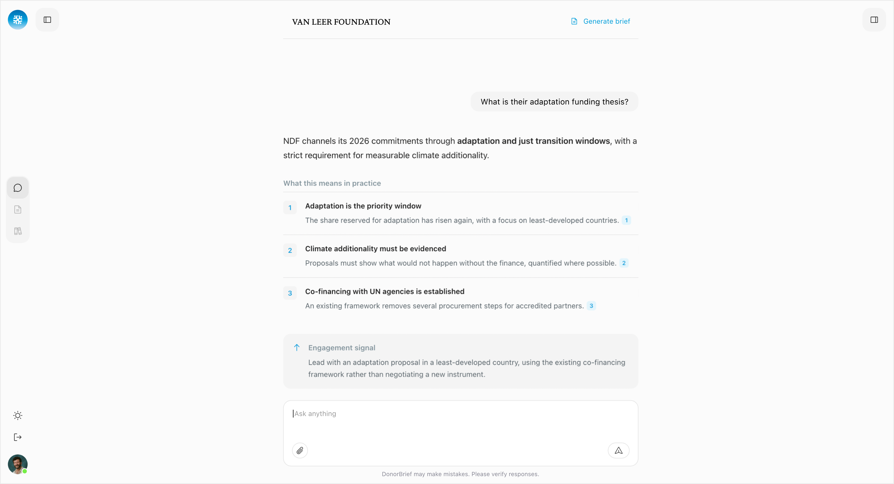 Donor Brief chat questions