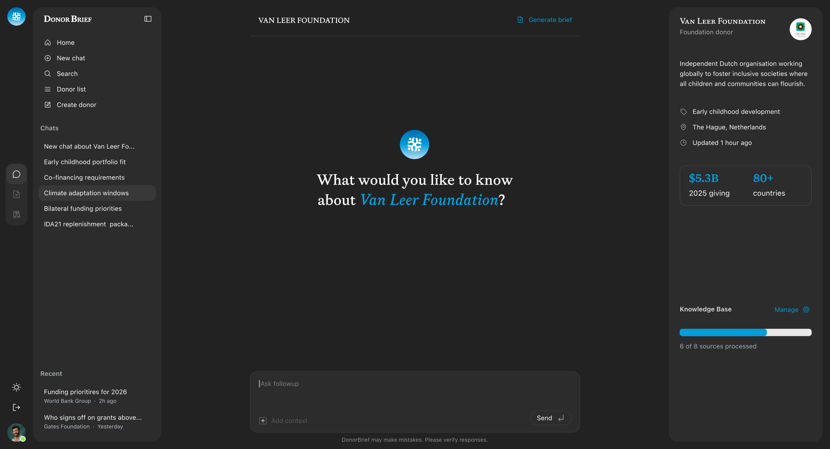 Donor Brief chat dark mode