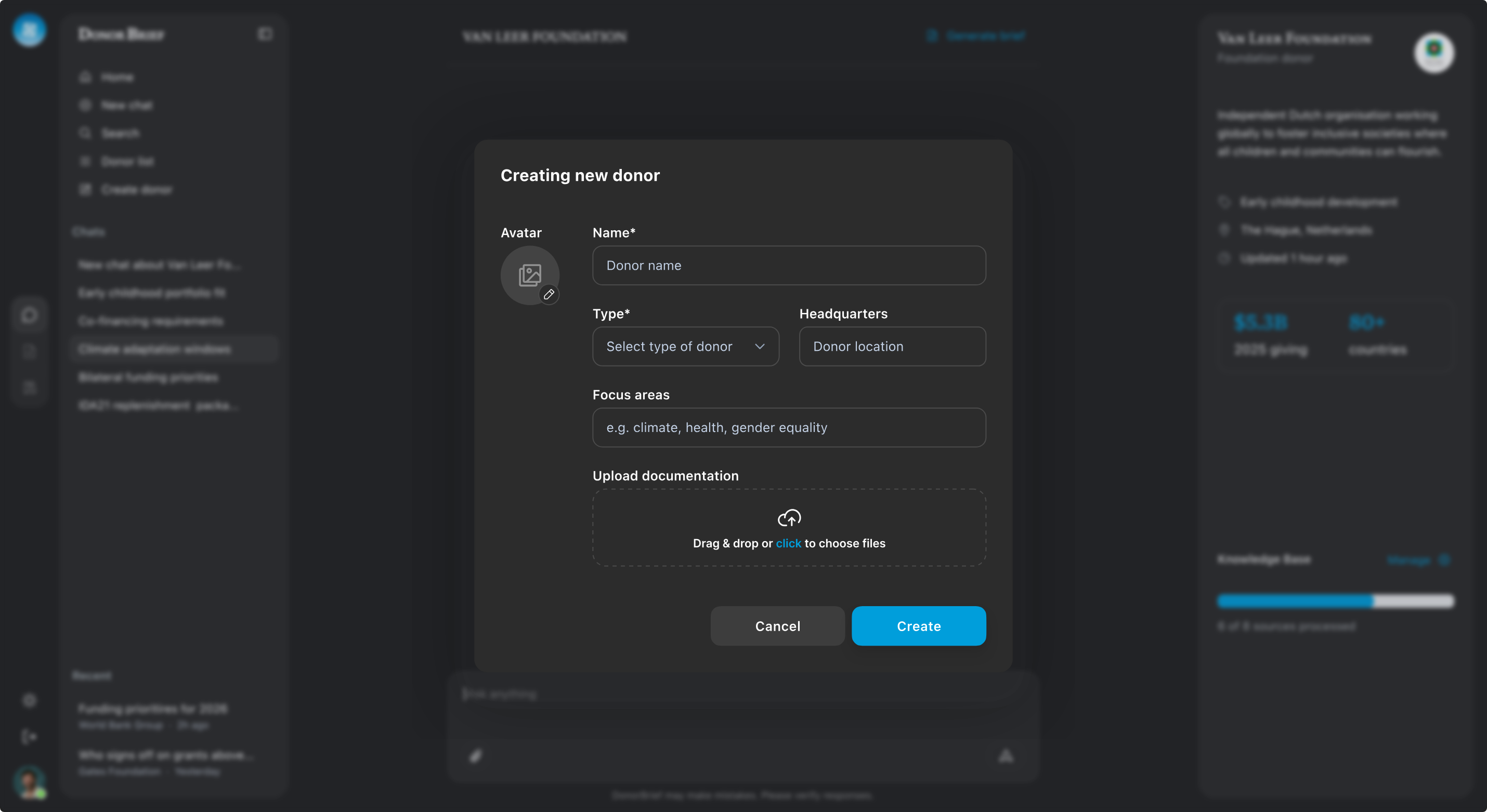 Donor Brief create donor dark mode